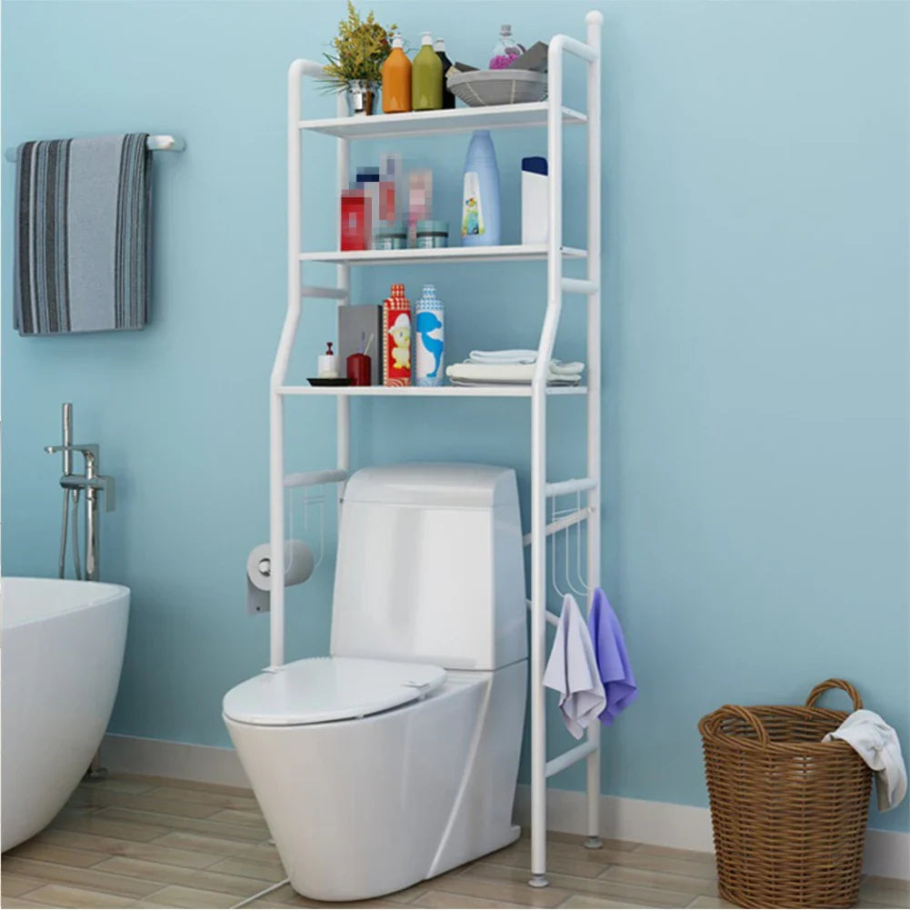 3-Tier Over Toilet Storage Rack - Black Metal Bathroom Organiser 50x26x160cm