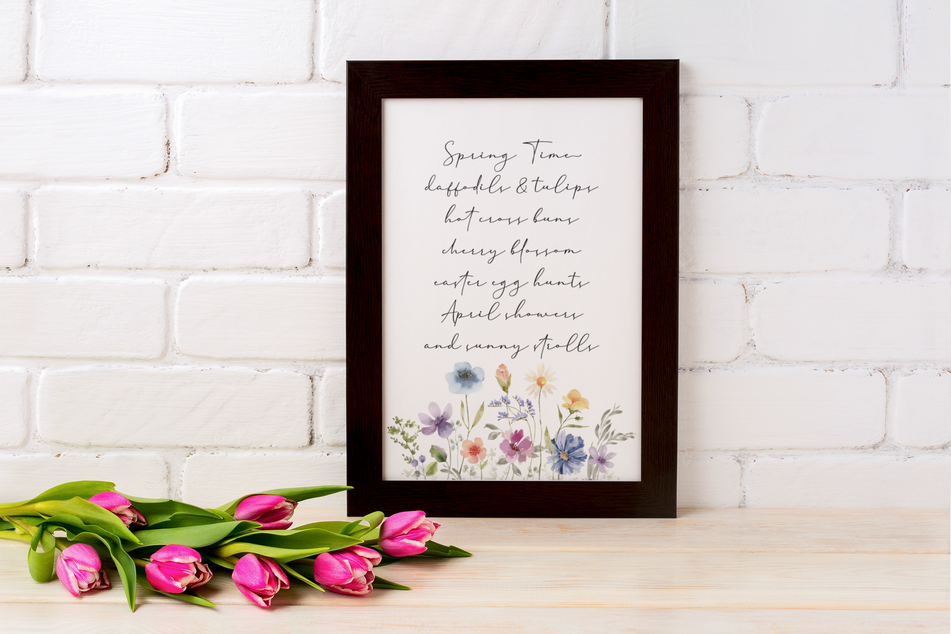 Spring Time List Fancy Font Floral Border Spring Easter Seasonal Wall Home Decor Print