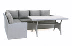 Stockholm 6-seater grey rattan corner garden dining lounge set with L-shaped sofa and rectangular table