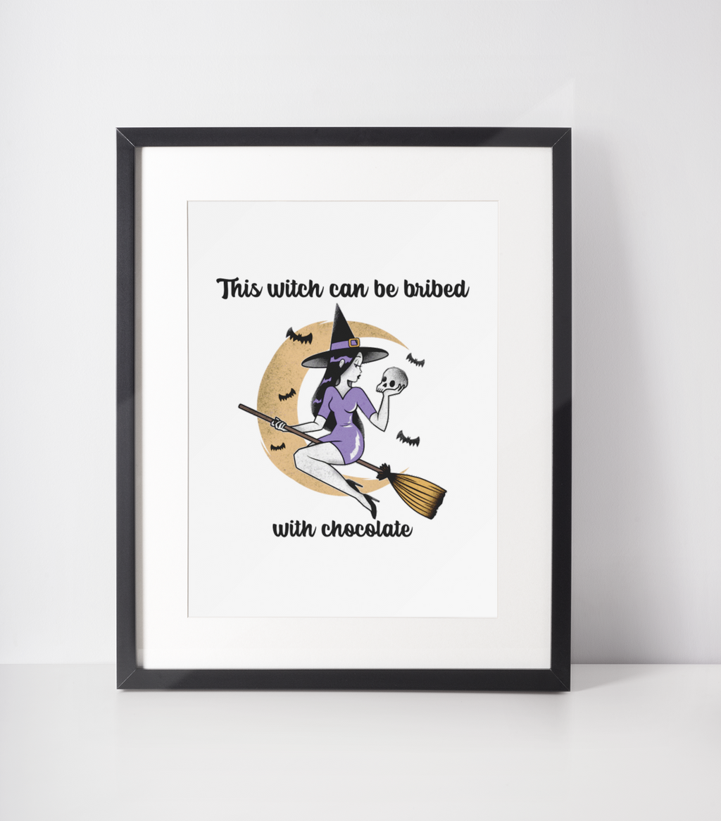 This Witch Can Be Bribed Autumn Halloween Seasonal Wall Home Decor Print