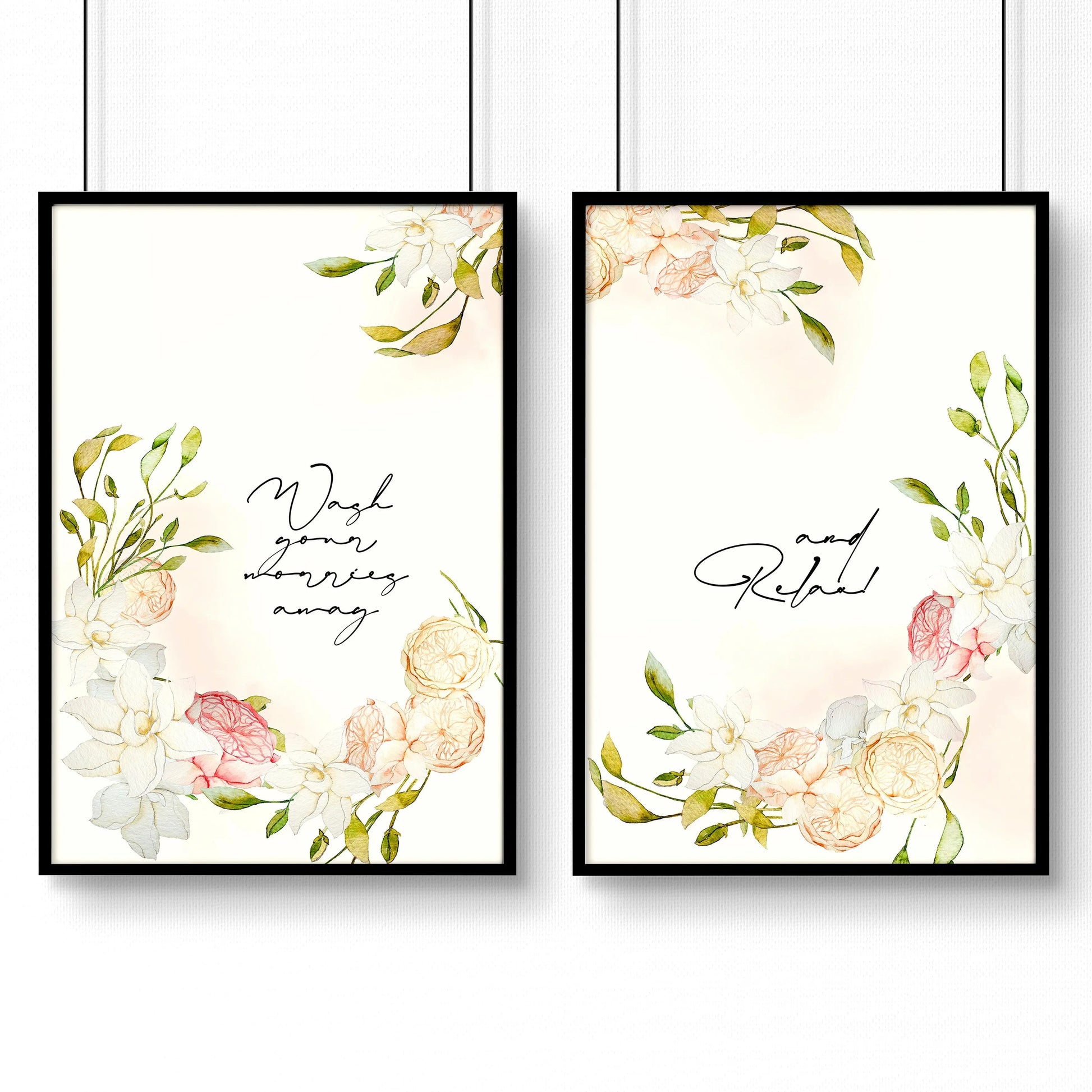 Bathroom art prints | Set of 2 Pink blooms wall art About Wall Art