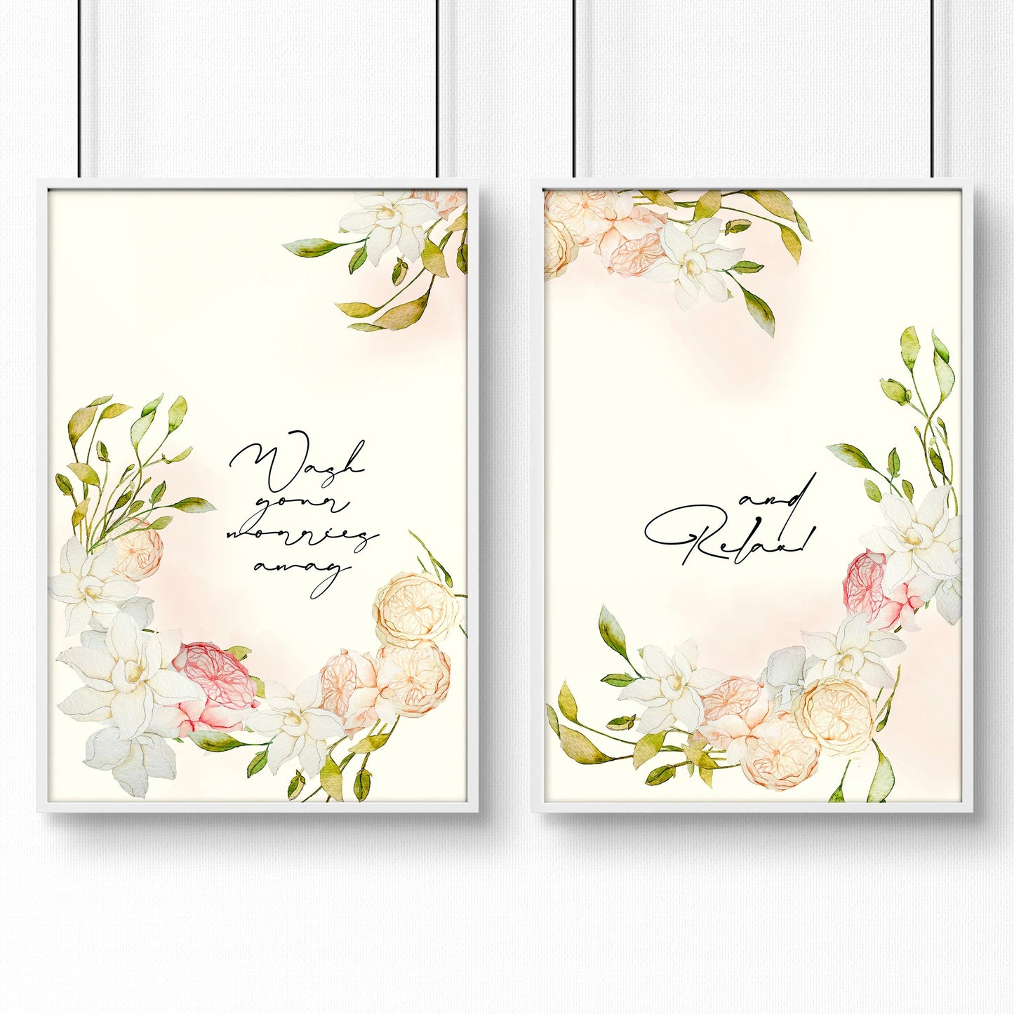 Bathroom art prints | Set of 2 Pink blooms wall art About Wall Art
