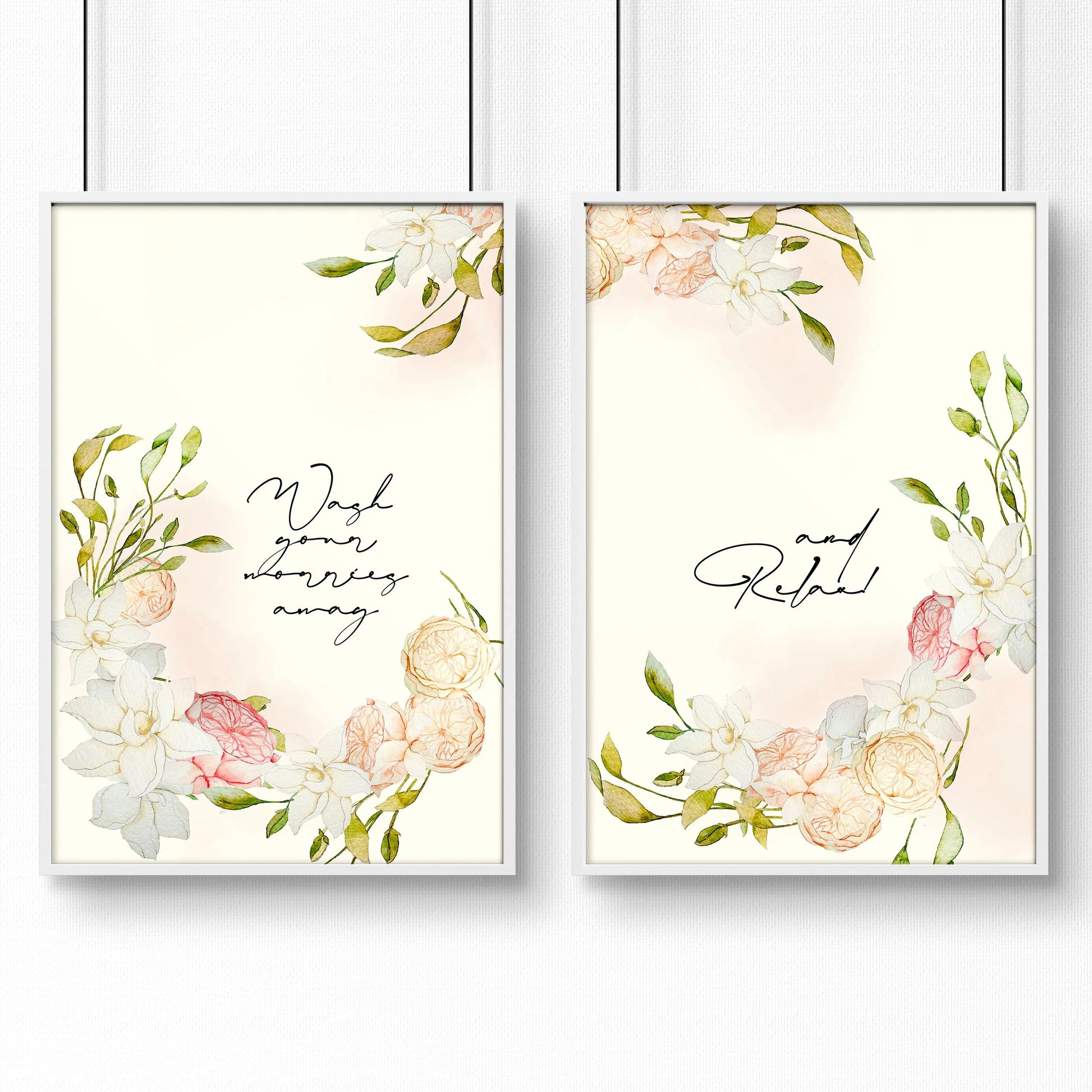 Bathroom art prints | Set of 2 Pink blooms wall art About Wall Art