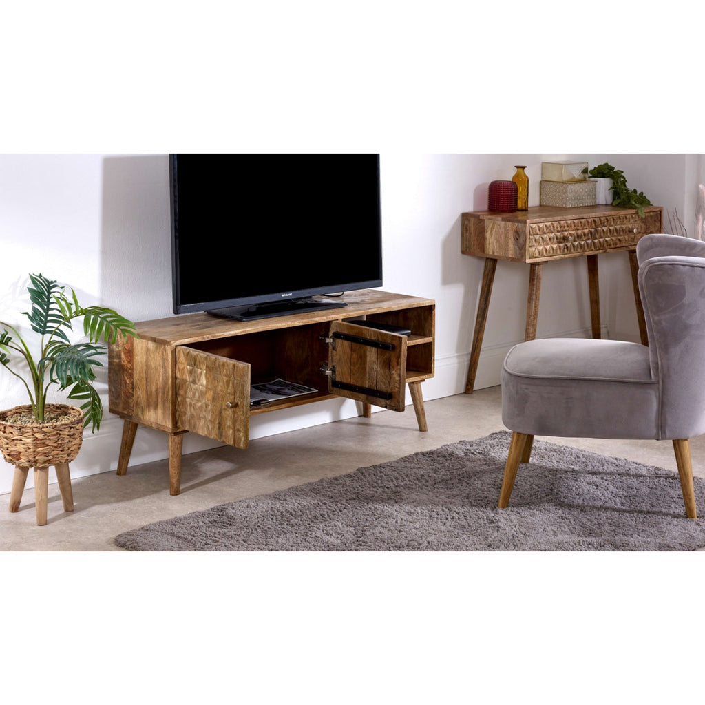 Marlow Light Mango Wood TV Stand with 2 Doors & 2 Shelves