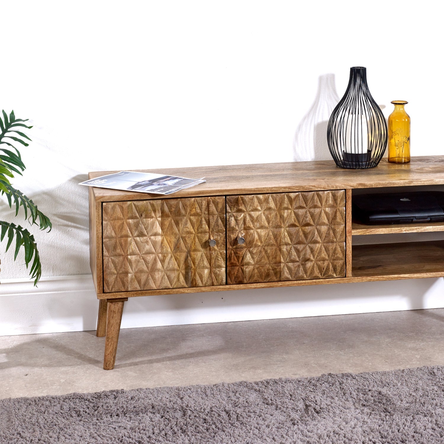 Marlow Light Mango Wood TV Stand with 2 Doors & 2 Shelves