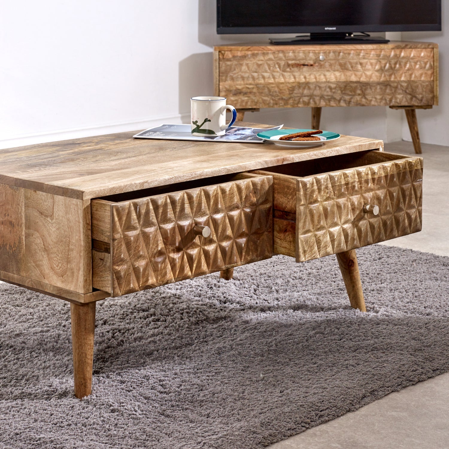 Marlow Light Mango Wood Coffee Table with 2 Drawers