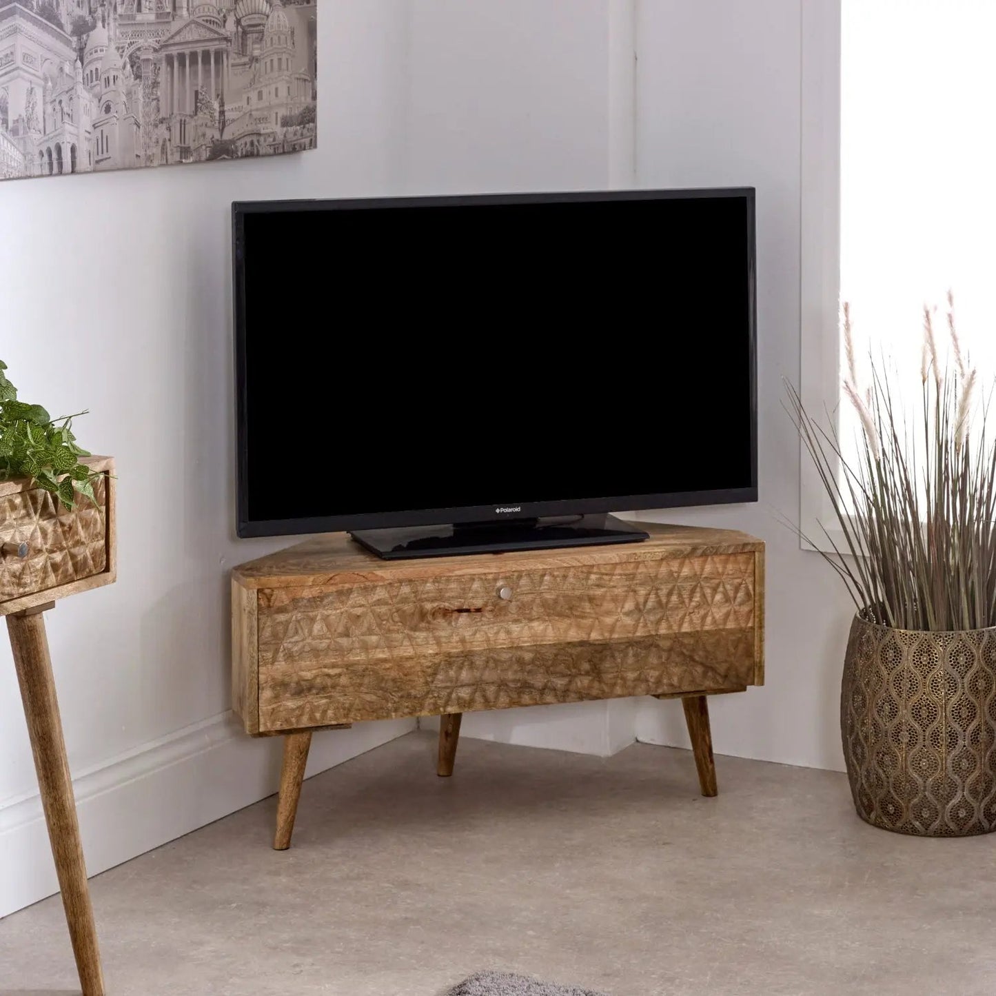 Marlow Light Mango Wood Corner TV Stand Verty Furniture
