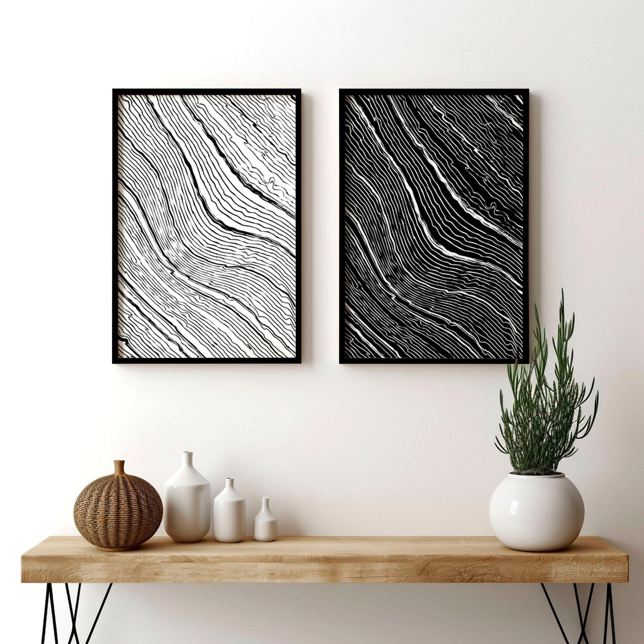 Black and white art wall | set of 2 wall art prints for living room