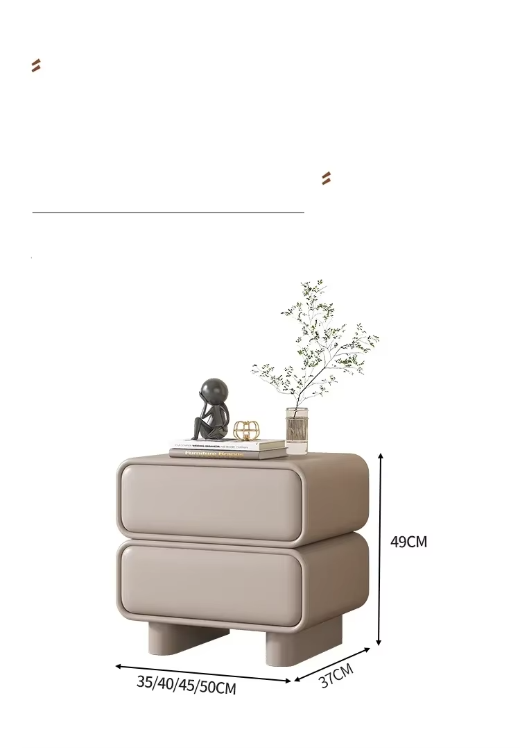 Modern Moroccan luxury bedside table with 2 drawers, displaying dimensions of 49cm height and 37cm depth.