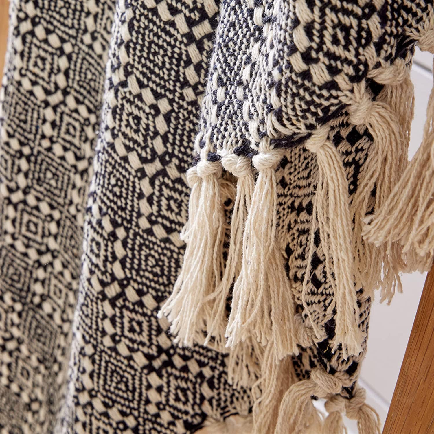 Casablanca Elegant Check Design Super Soft Lightweight Recycled Cotton Throw Blanket with Tassels Ideal for Sofa Bed or Chair Year-Round Use by OLIVIA ROCCO