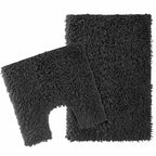 Como 2 Piece Black Bath Mat & Pedestal Set Non-Slip Super Absorbent Cotton Bathroom Mats by OLIVIA ROCCO