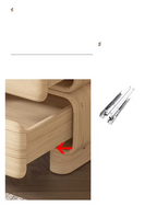 Pine solid wood bedside table with an open drawer, showing craftsmanship. Two metal drawer slides are to the right.