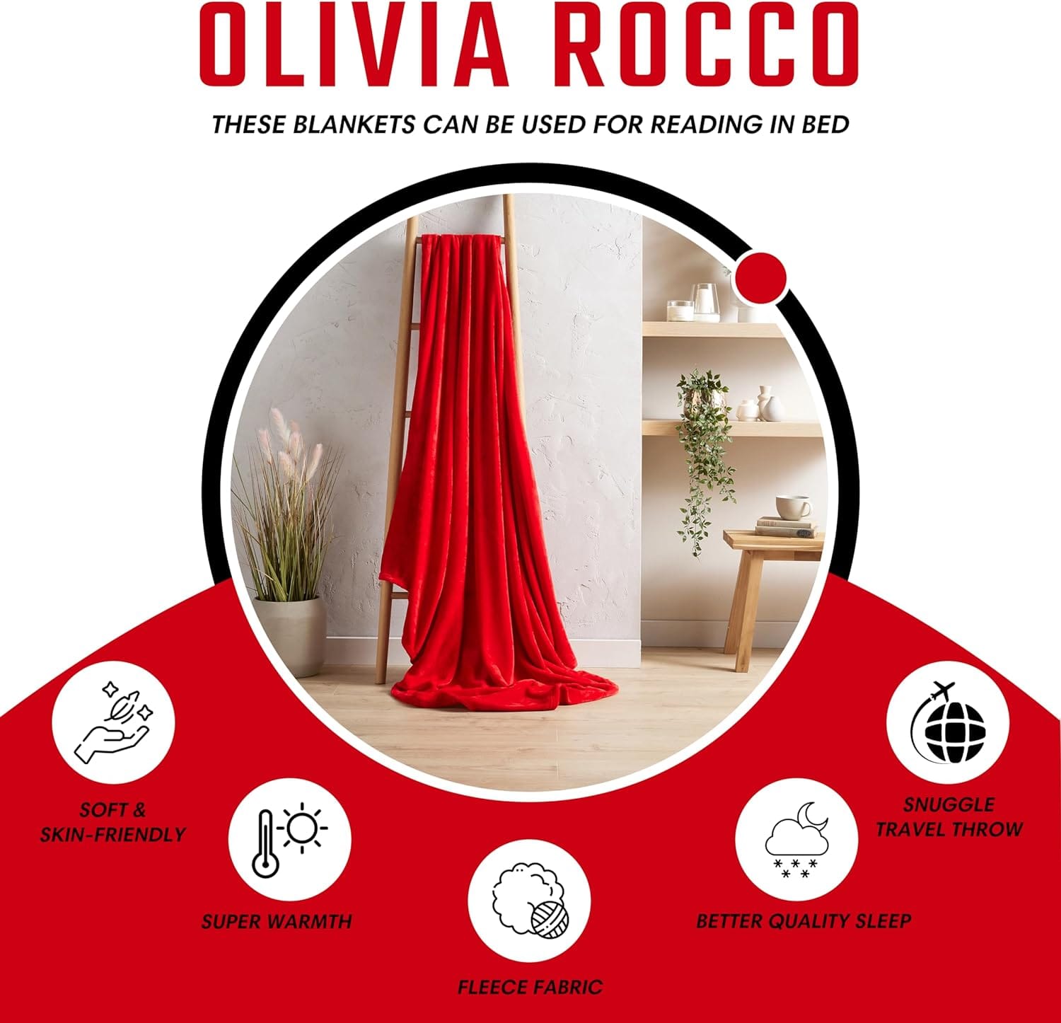 Flannel Ultra Soft Fleece Throw Blanket Super Warm Plush Lightweight All-Season Comfort for Bed Sofa Couch Chair Multiple Sizes and Colors by OLIVIA ROCCO