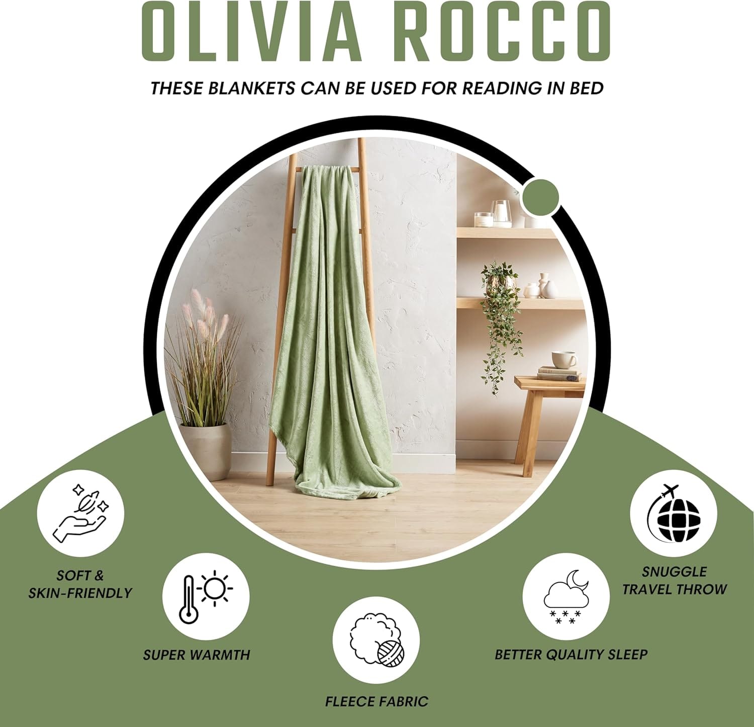 Flannel Ultra Soft Fleece Throw Blanket Super Warm Plush Lightweight All-Season Comfort for Bed Sofa Couch Chair Multiple Sizes and Colors by OLIVIA ROCCO