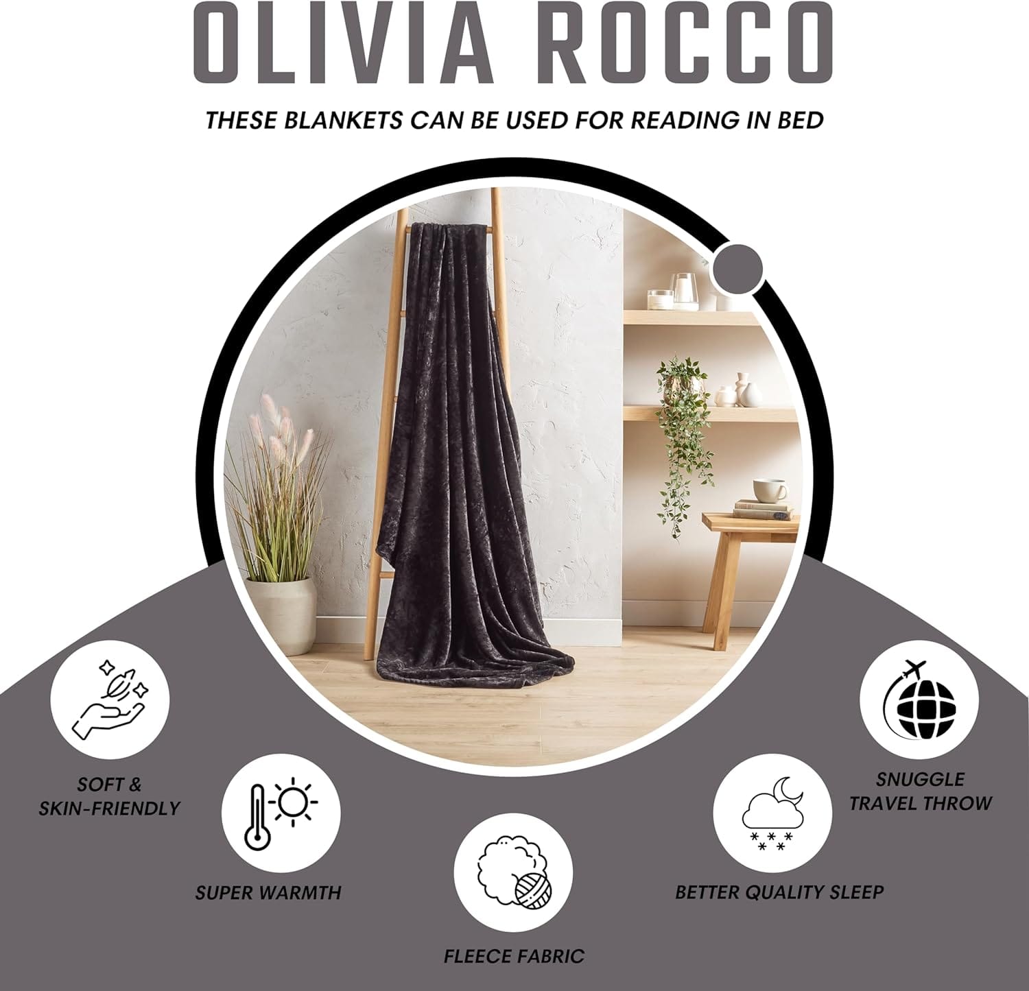 Flannel Ultra Soft Fleece Throw Blanket Super Warm Plush Lightweight All-Season Comfort for Bed Sofa Couch Chair Multiple Sizes and Colors by OLIVIA ROCCO