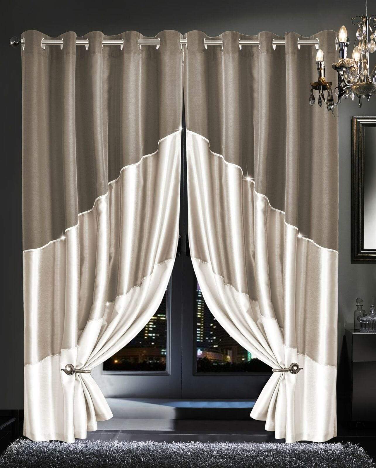 Haveli Luxury Faux Silk Room Darkening Curtains - Ring Top Eyelet Design