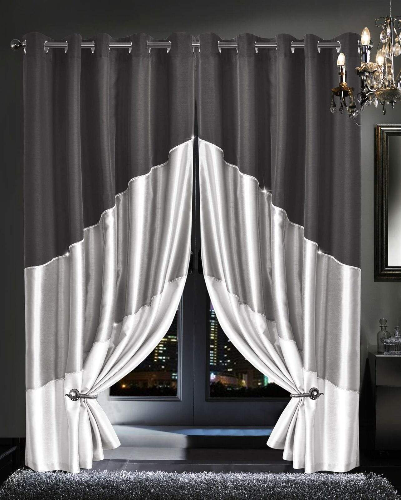 Haveli Luxury Faux Silk Room Darkening Curtains - Ring Top Eyelet Design