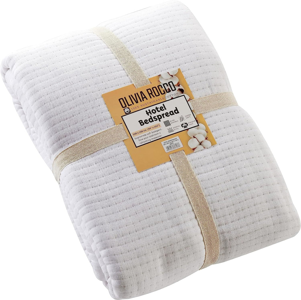 Hotel Collection 240 x 260 cm Quilted Bedspread in Sustainable Cotton Soft and Durable White and Grey Bedding for Elegant Bedroom Decor by OLIVIA ROCCO