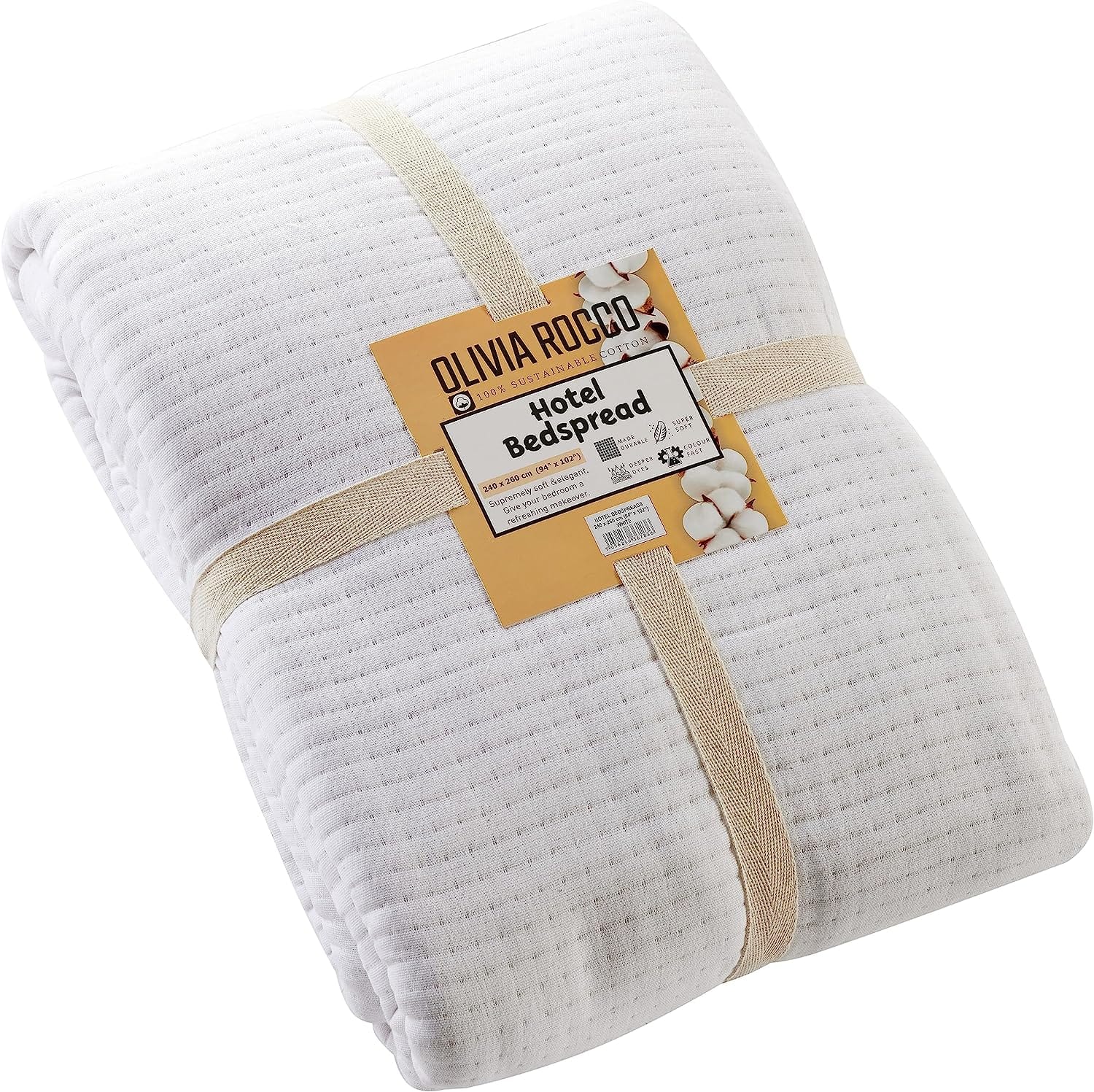 Hotel Collection 240 x 260 cm Quilted Bedspread in Sustainable Cotton Soft and Durable White and Grey Bedding for Elegant Bedroom Decor by OLIVIA ROCCO