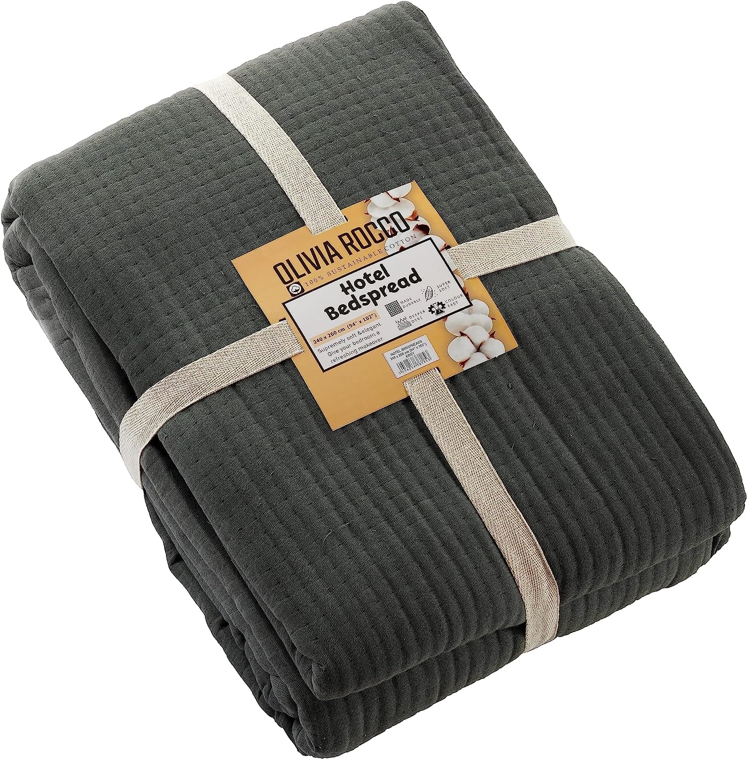 Hotel Collection 240 x 260 cm Quilted Bedspread in Sustainable Cotton Soft and Durable White and Grey Bedding for Elegant Bedroom Decor by OLIVIA ROCCO