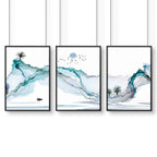 Art print set of 3 | Japanese Teal wall art for living room