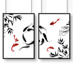 Framed prints for living room | set of 2 Koi wall art