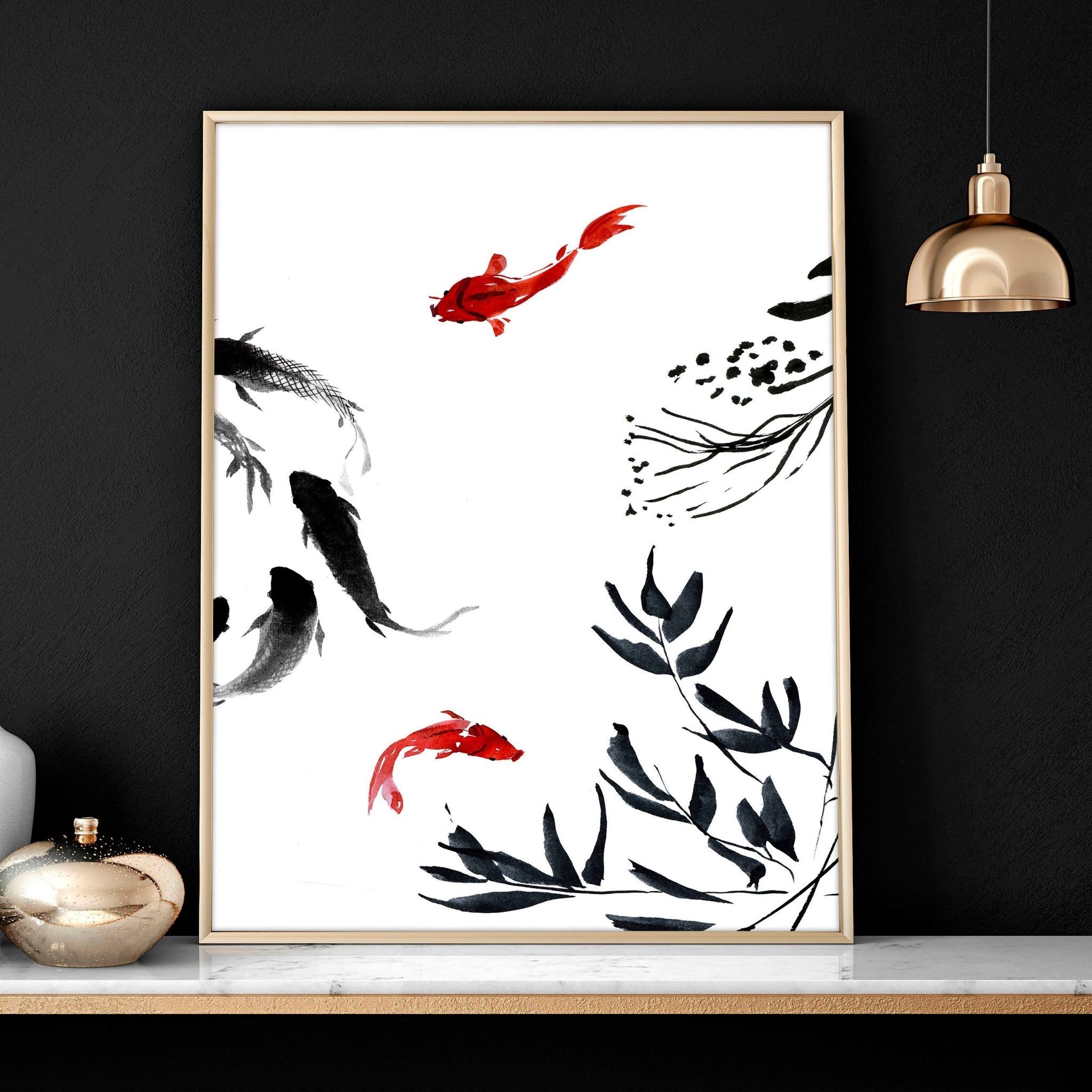 Framed prints for living room | set of 2 Koi wall art