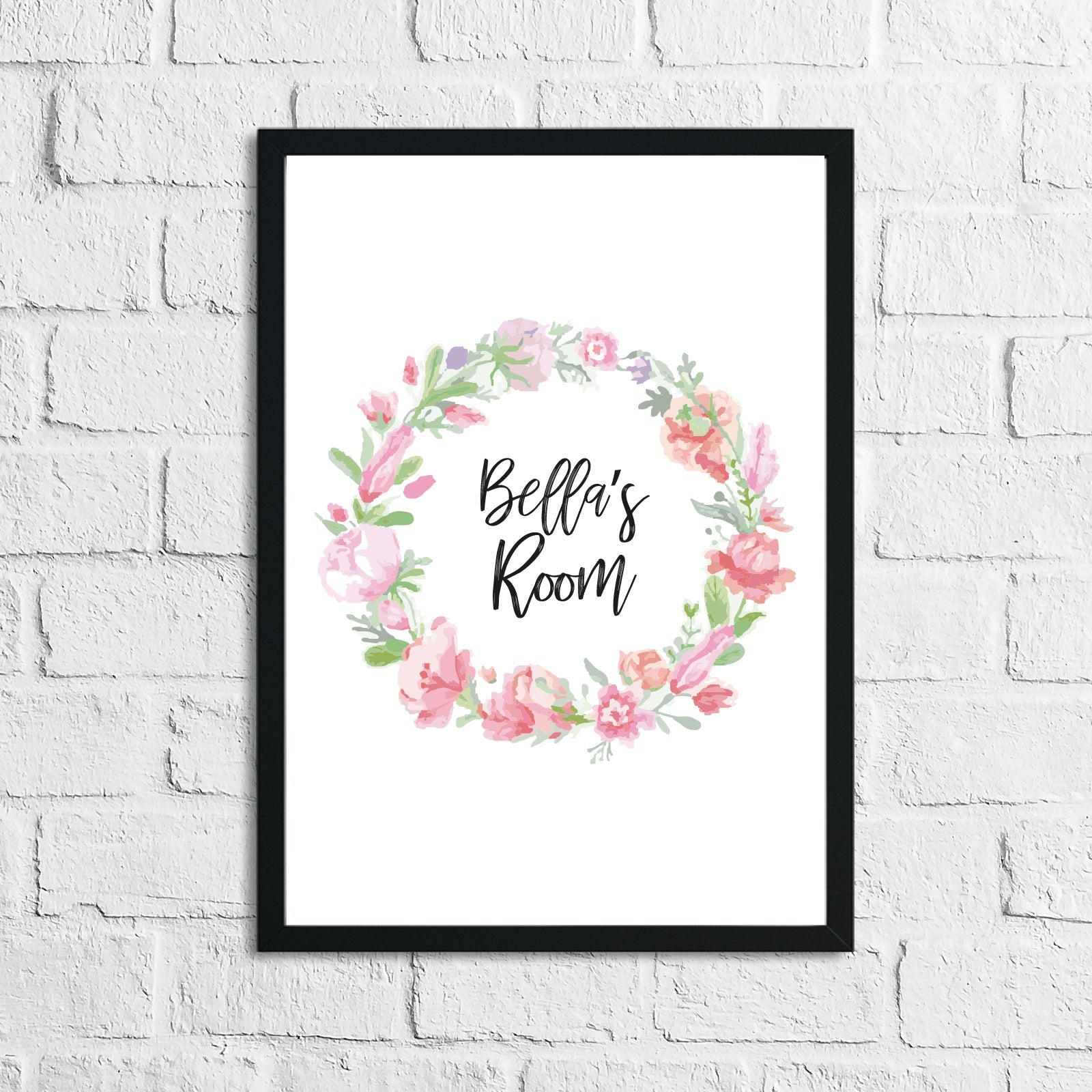 Personalised Floral Wreath Name Children's Room Wall Decor Print