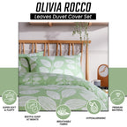 Leaf Print Reversible Cotton Rich Duvet Cover Set with Pillowcases Nature Inspired Bedding in Black and Gray All Sizes OEKO-TEX Certified by OLIVIA ROCCO