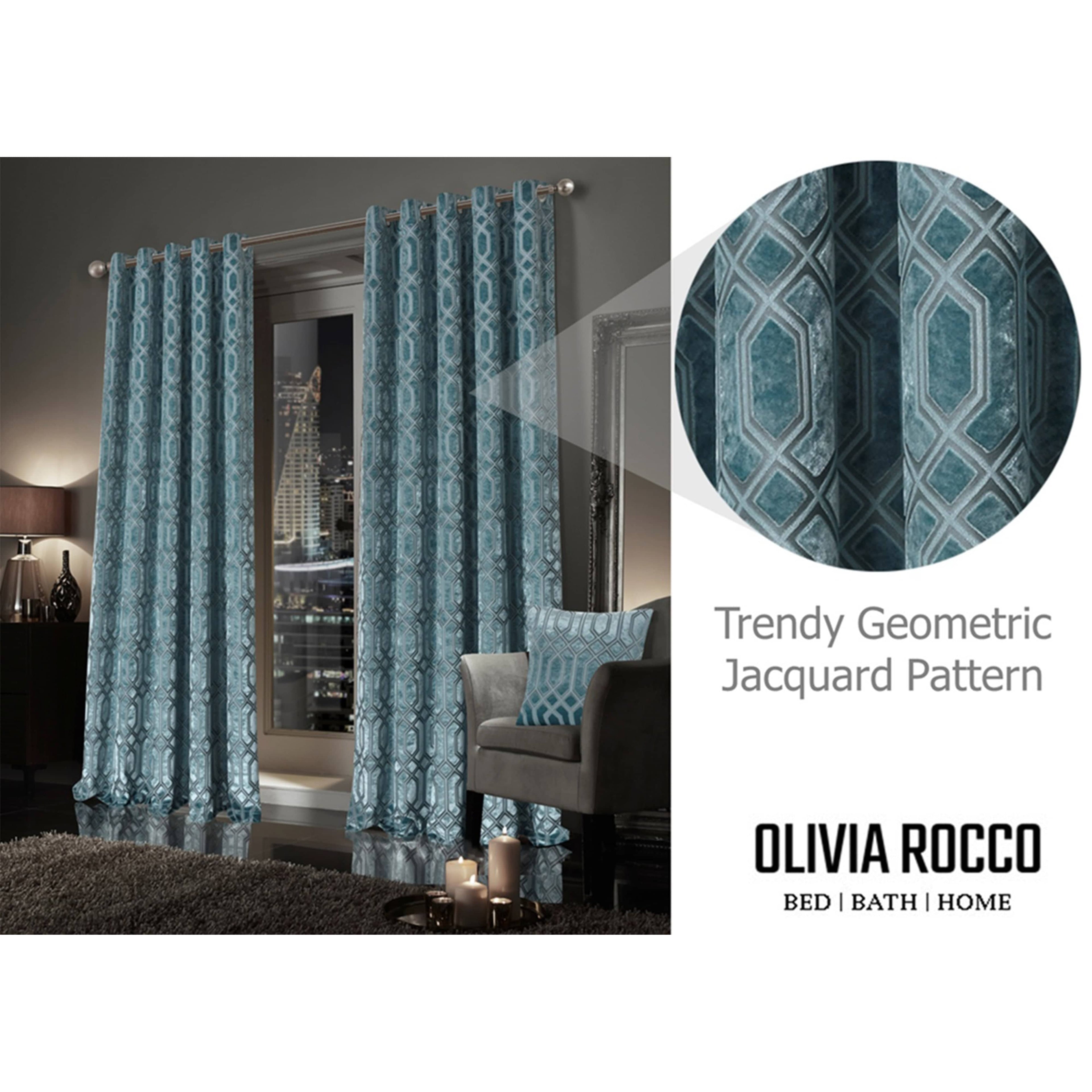 Luxe Geo Velvet Eyelet Curtains - Thermal Insulated Blackout Drapes
