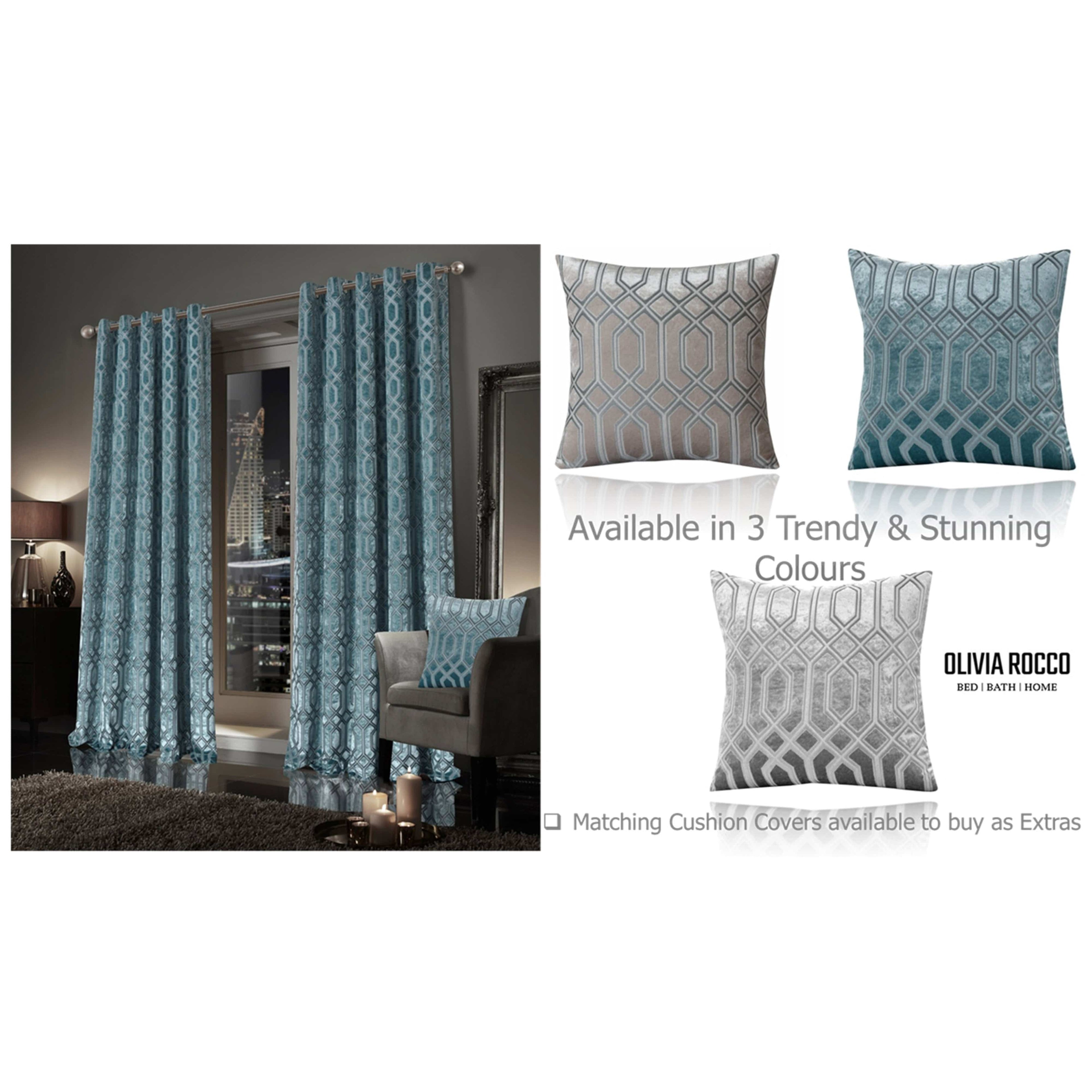 Luxe Geo Velvet Eyelet Curtains - Thermal Insulated Blackout Drapes
