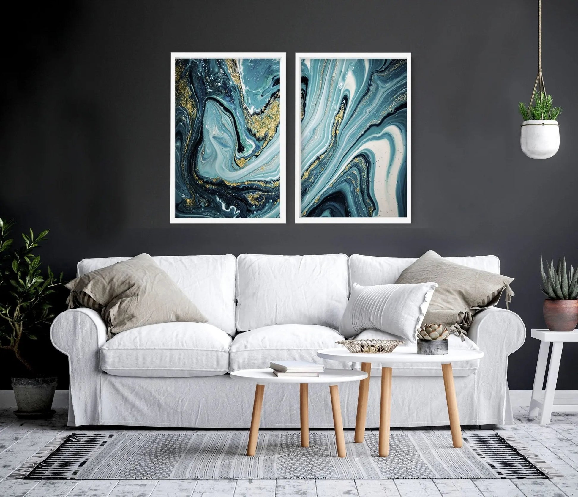 Teal Luxurious Wall Art | Set of 2 Framed Wall Art Prints About Wall Art