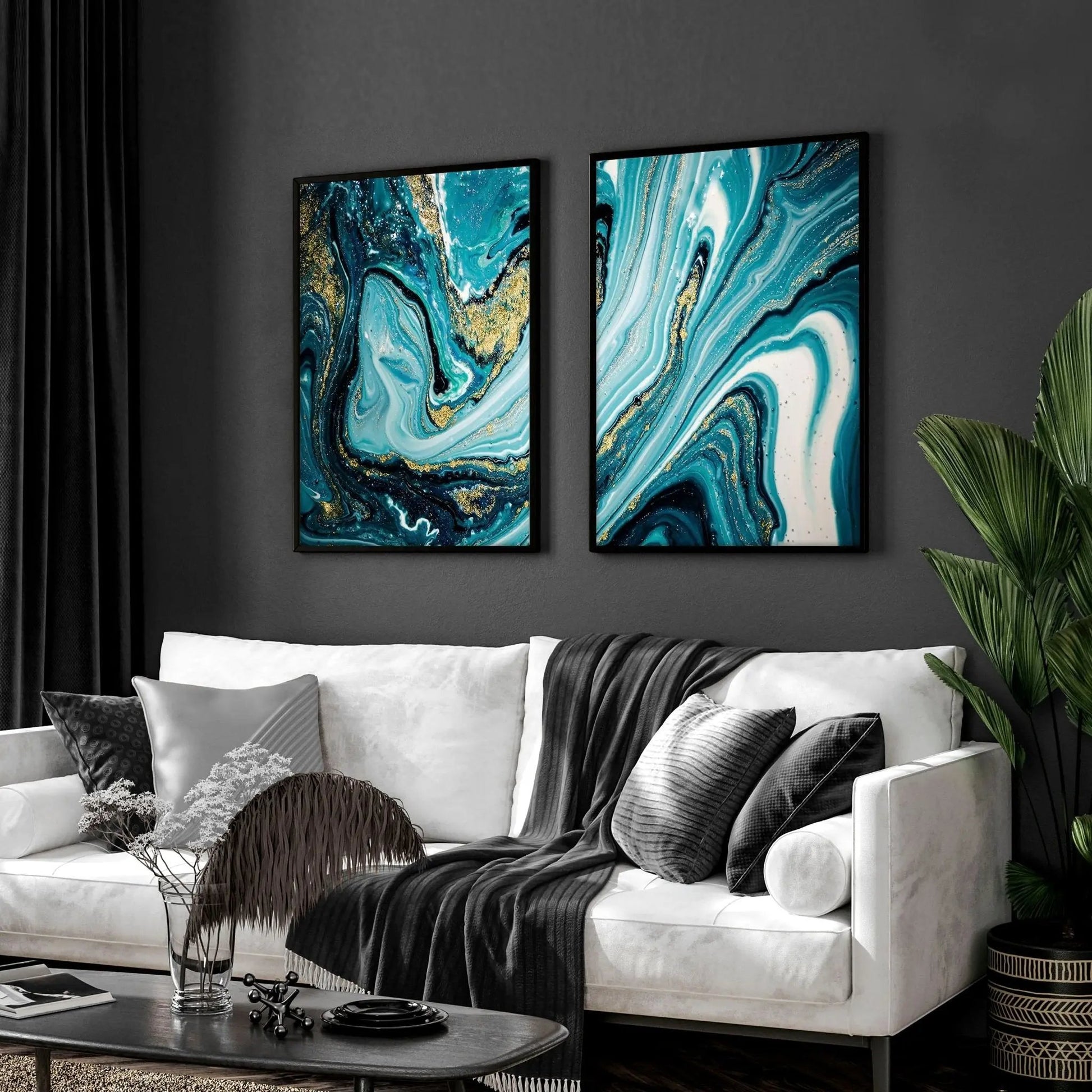 Teal Luxurious Wall Art | Set of 2 Framed Wall Art Prints About Wall Art