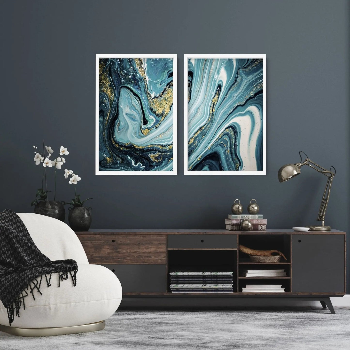 Teal Luxurious Wall Art | Set of 2 Framed Wall Art Prints About Wall Art