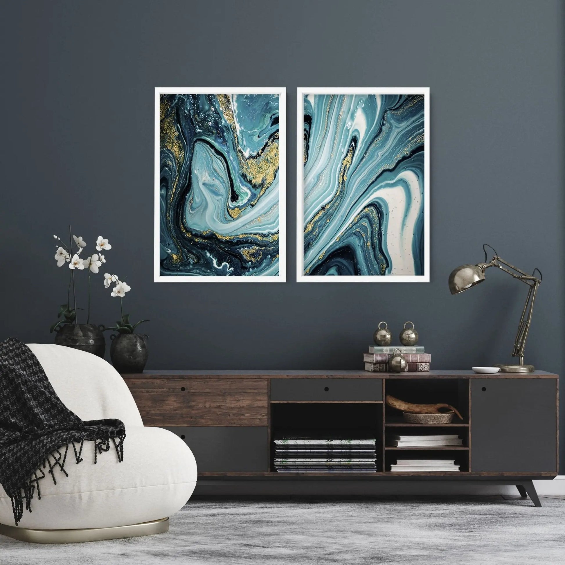 Teal Luxurious Wall Art | Set of 2 Framed Wall Art Prints About Wall Art