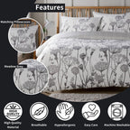 Meadow Grey Reversible Duvet Cover Set with Pillowcases Stylish Chic Design Durable Breathable Polyester Quilt Cover for Master Guest Rooms by OLIVIA ROCCO