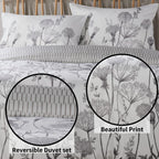 Meadow Grey Reversible Duvet Cover Set with Pillowcases Stylish Chic Design Durable Breathable Polyester Quilt Cover for Master Guest Rooms by OLIVIA ROCCO