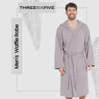 Men’s Hooded Waffle Cotton Bathrobe Grey Super Absorbent Spa Robe Luxury Dressing Gown for Home & Loungewear by OLIVIA ROCCO