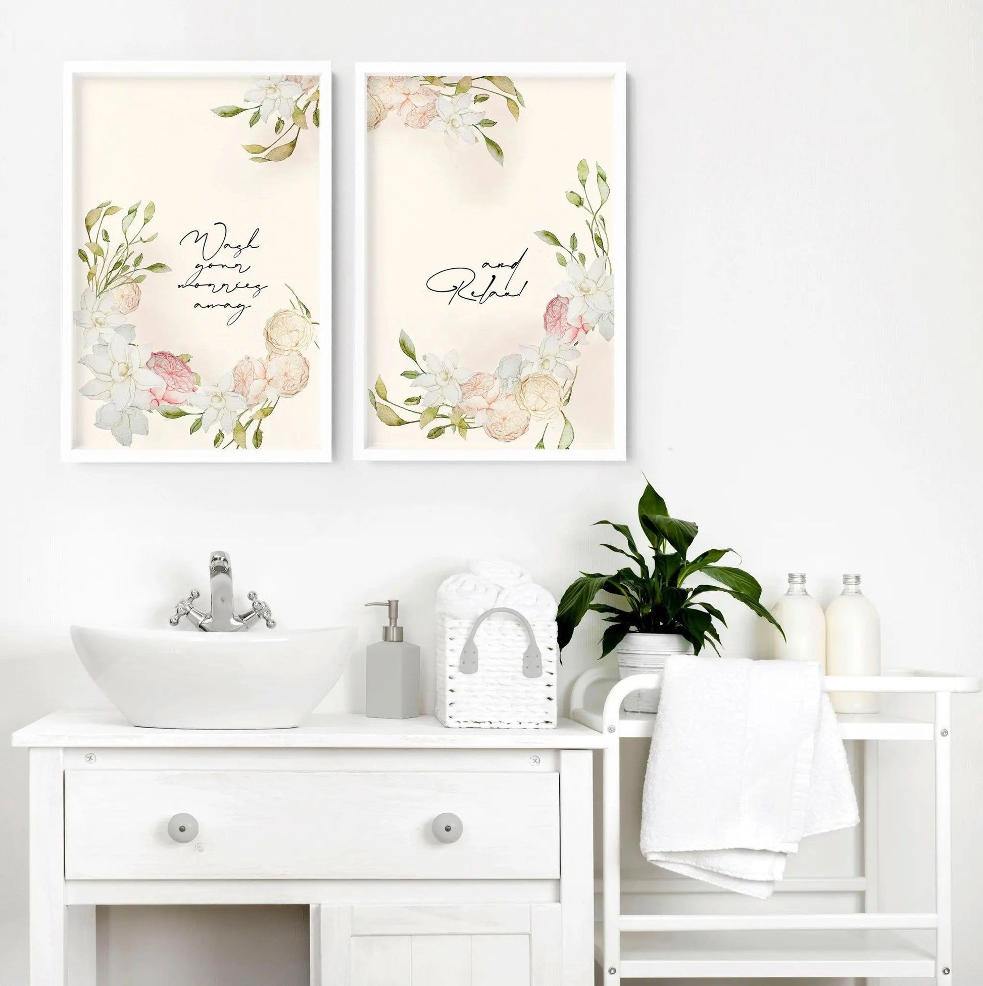 Bathroom art prints | Set of 2 Pink blooms wall art About Wall Art
