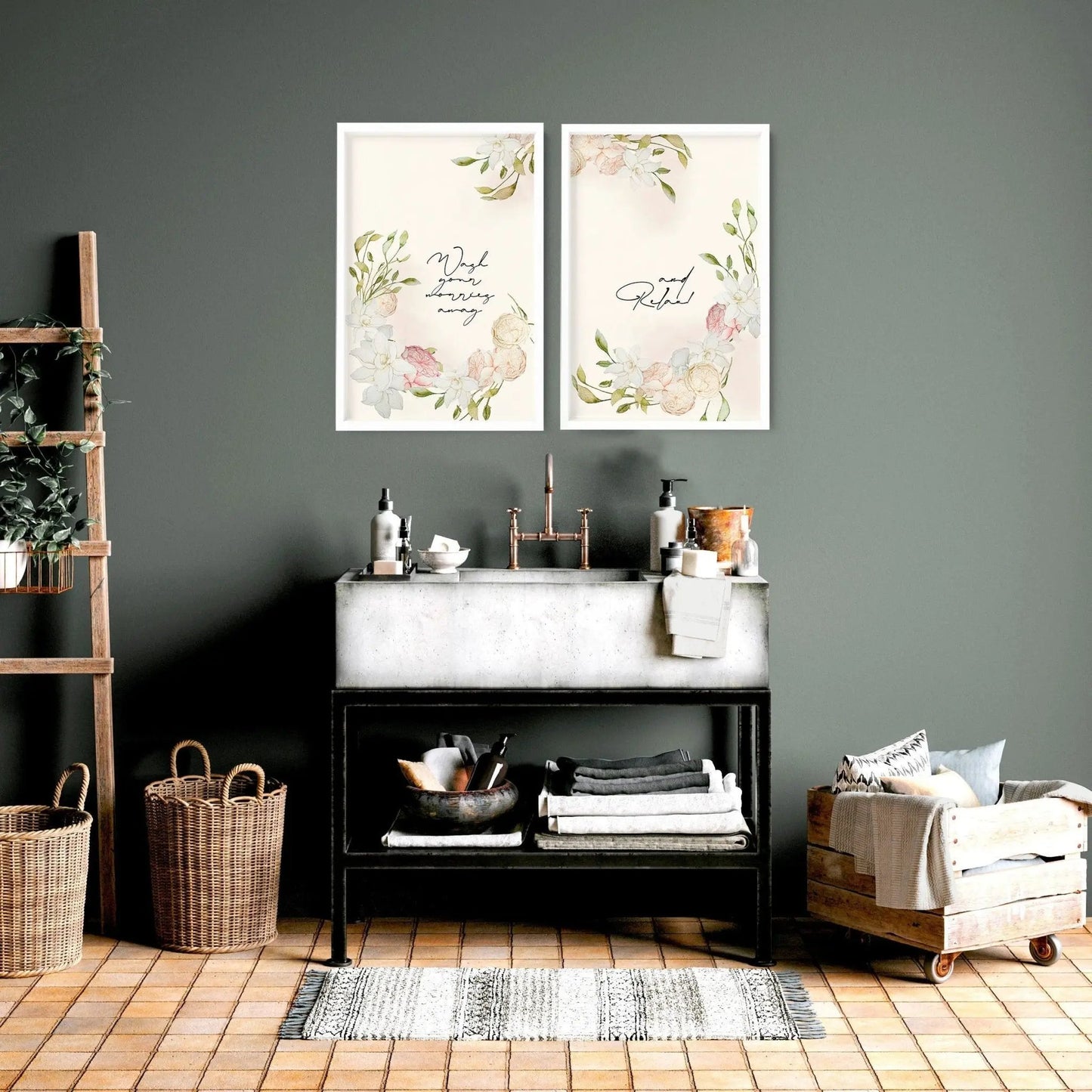 Bathroom art prints | Set of 2 Pink blooms wall art About Wall Art