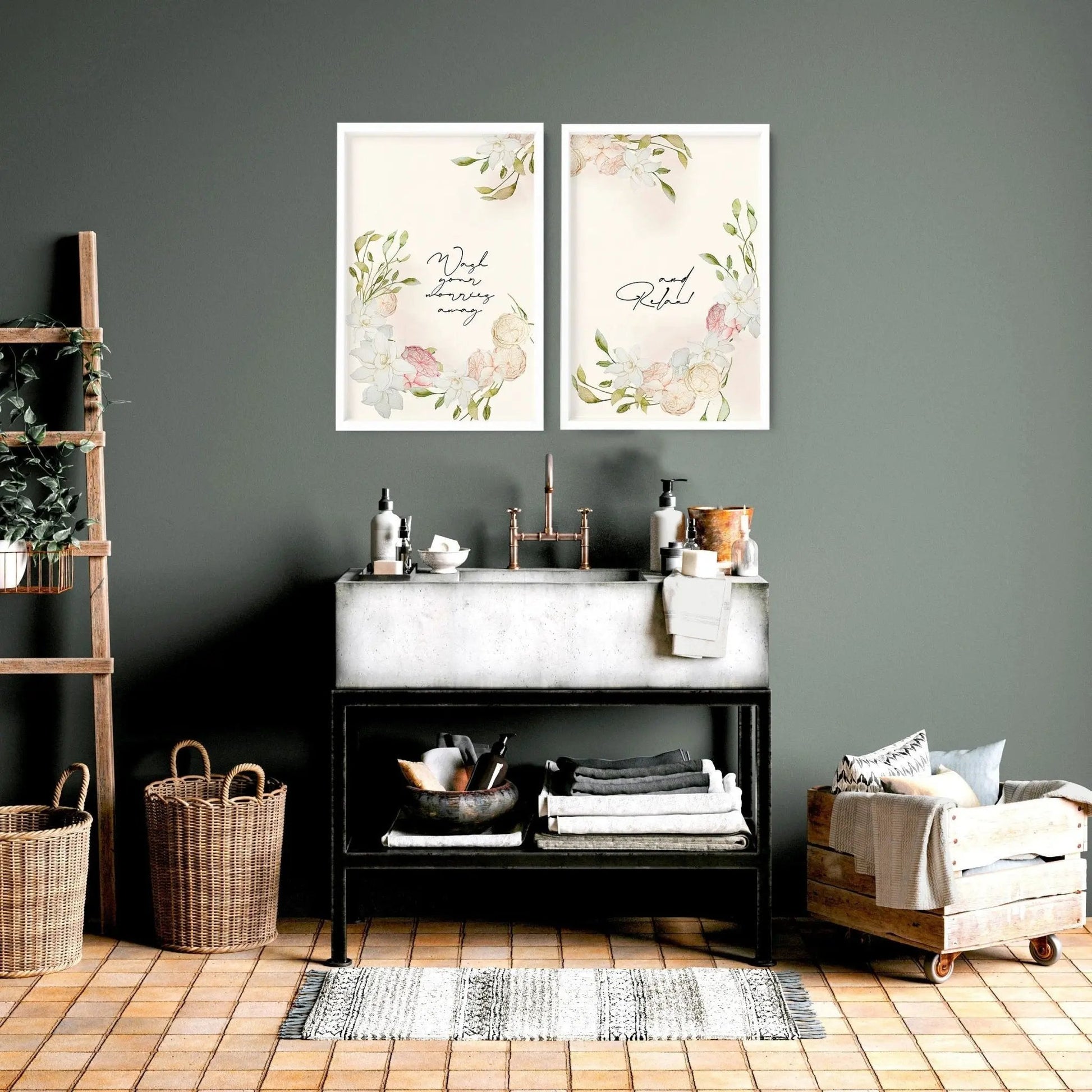 Bathroom art prints | Set of 2 Pink blooms wall art About Wall Art