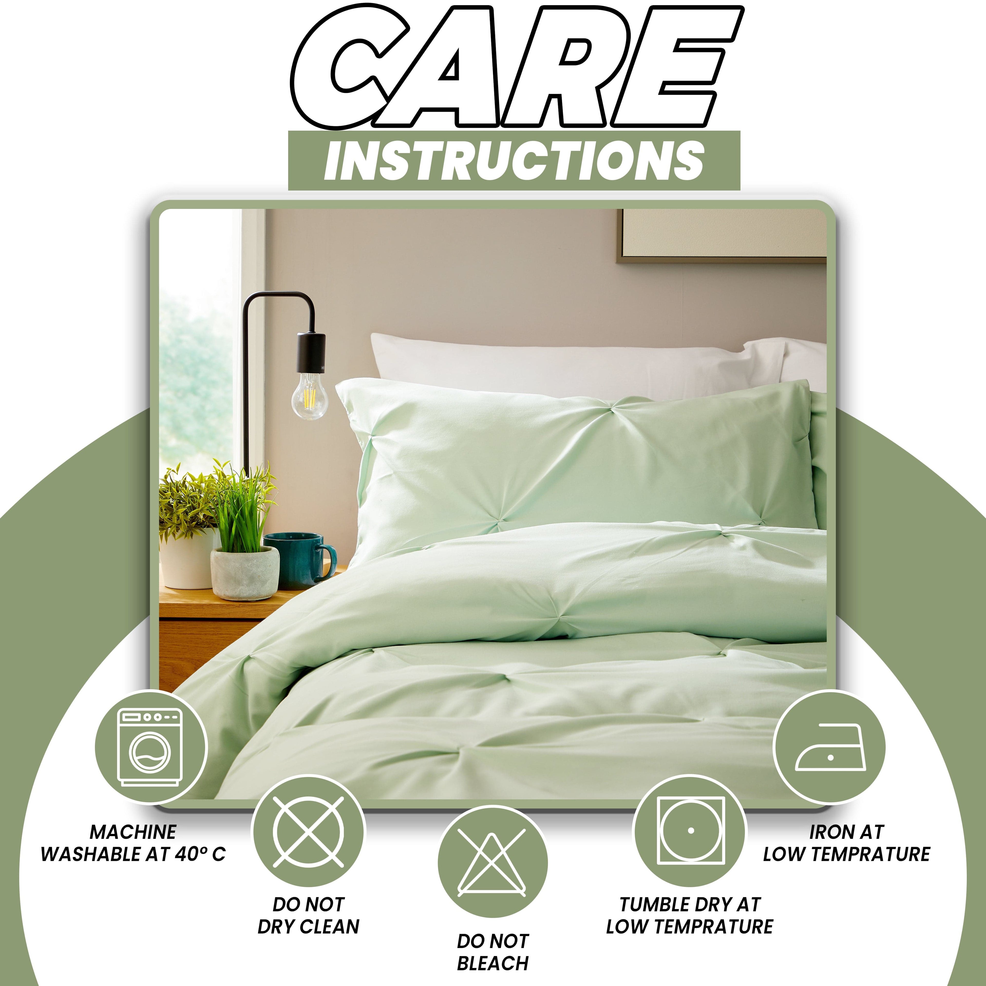 Pintuck Sage Green Microfibre Duvet Cover Set with Pillowcases Soft Breathable Easy Care Bedding Set Quilt Cover by OLIVIA ROCCO