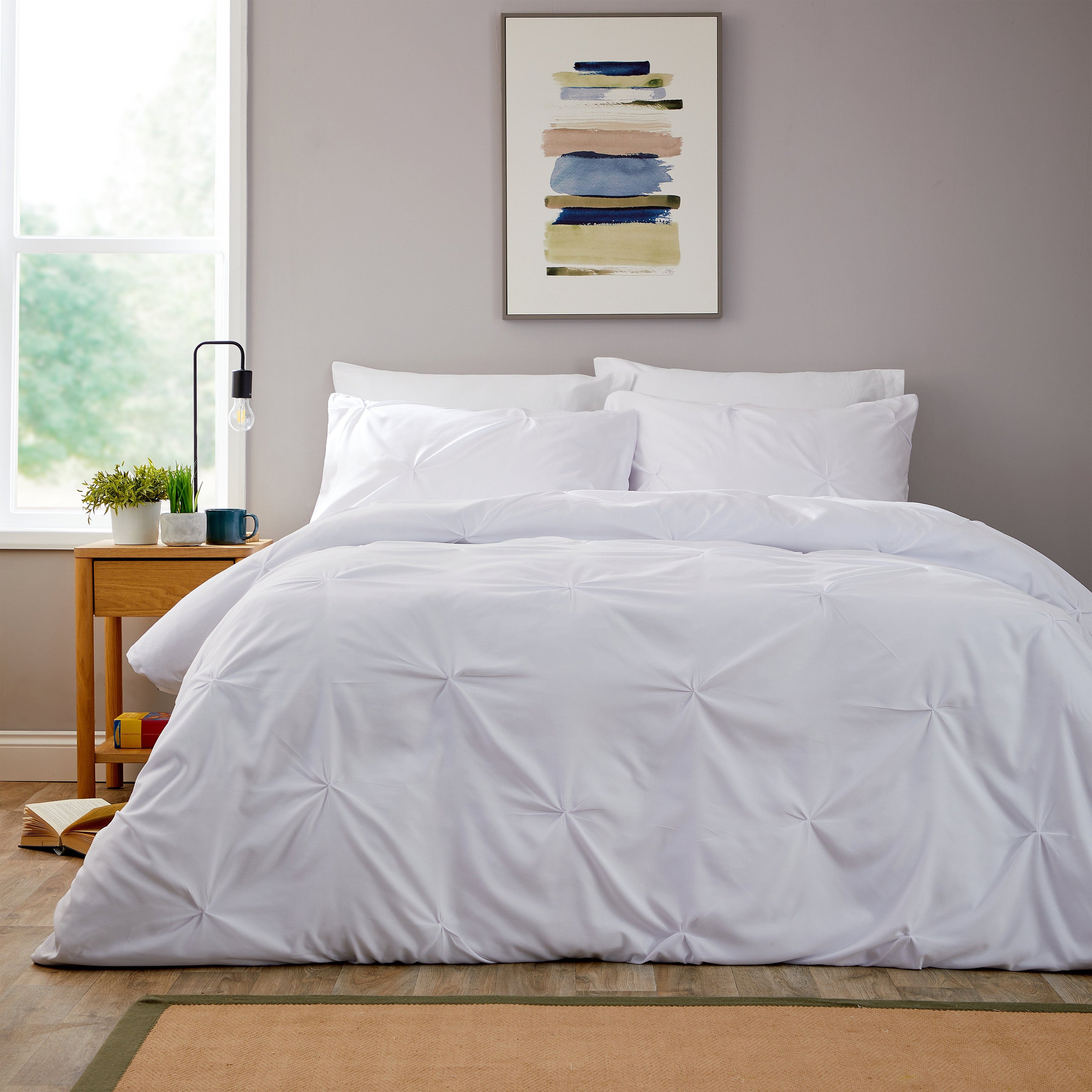 Pintuck White Microfibre Duvet Cover Set with Pillowcases Soft Breathable Easy Care Bedding Set Quilt Cover by OLIVIA ROCCO