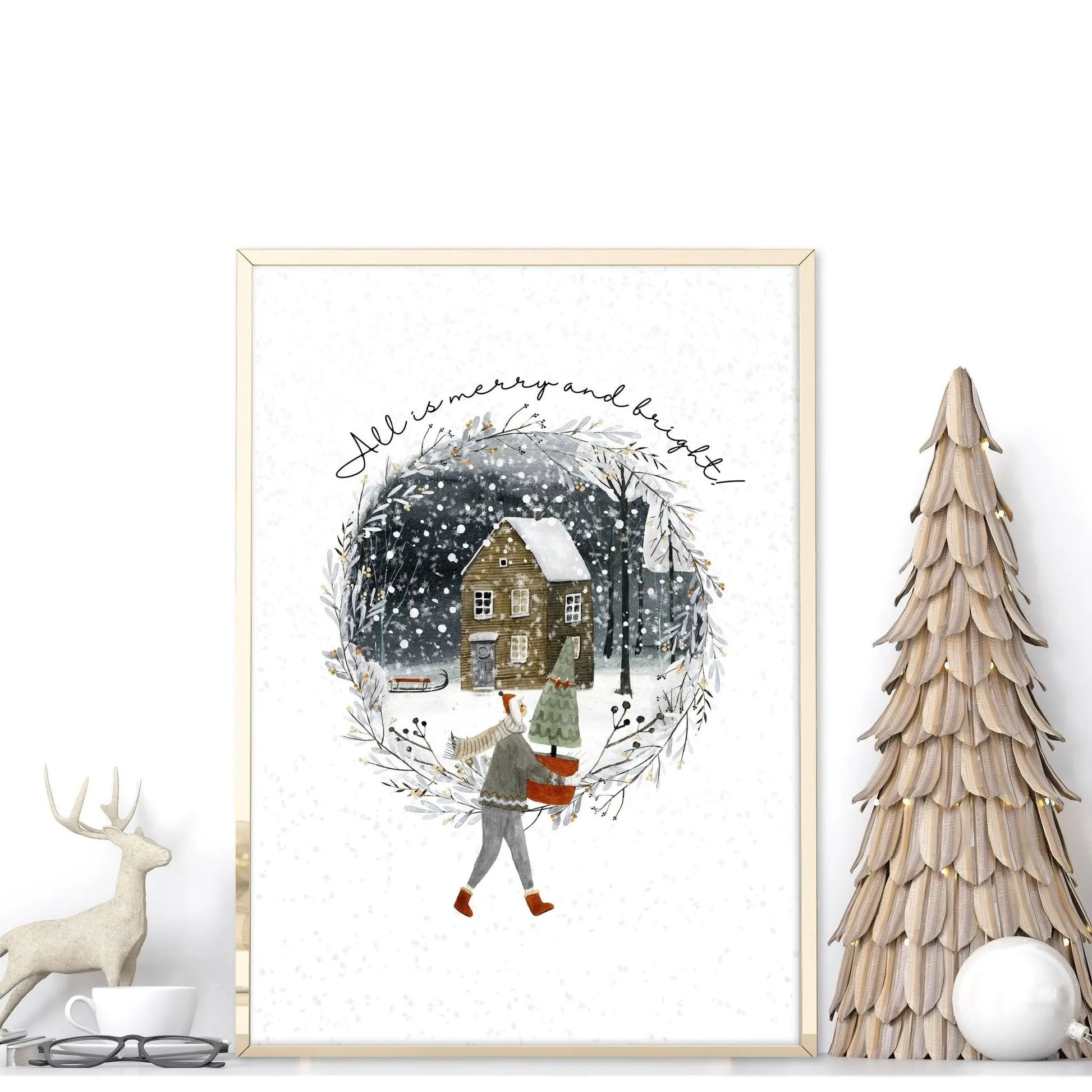 Christmas decor in living room wall art print About Wall Art