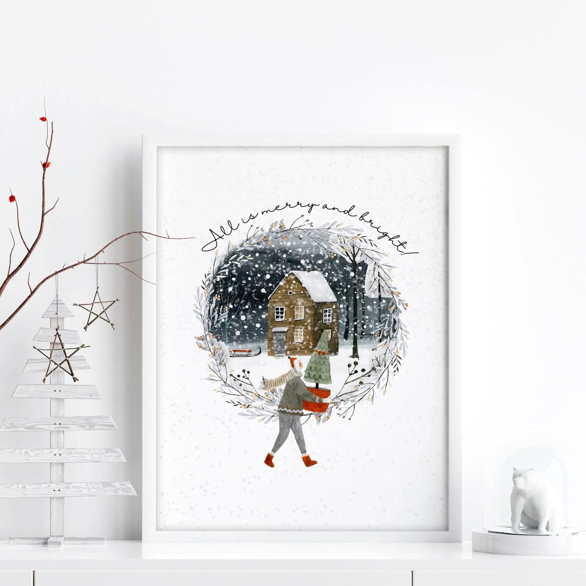 Christmas decor in living room wall art print About Wall Art
