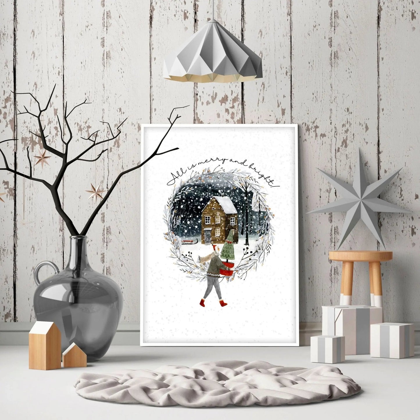 Christmas decor in living room wall art print About Wall Art