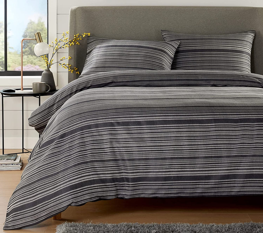 Stripe Jacquard Reversible Cotton Blend Duvet Cover Set with Pillowcases Luxurious Eco-Friendly Bedding for Master and Guest Bedrooms Multiple Sizes and Colours by OLIVIA ROCCO
