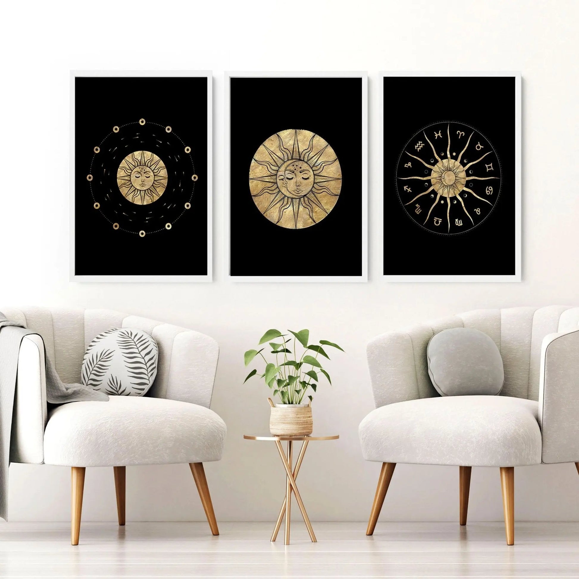 Sun and moon drawing | set of 3 framed wall art About Wall Art