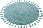 Super Soft Absorbent Non-Slip Round Tasselled Bath Mat 100% Cotton Bathroom Rug in Duck Egg Grey Natural and White by OLIVIA ROCCO