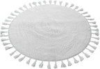 Super Soft Absorbent Non-Slip Round Tasselled Bath Mat 100% Cotton Bathroom Rug in Duck Egg Grey Natural and White by OLIVIA ROCCO